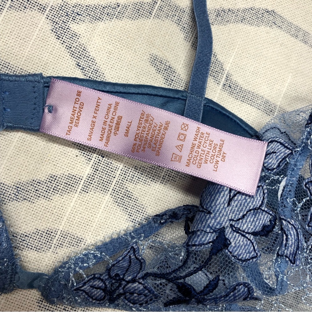 NWT fenty savage blue lace bralette sheer embroidered mesh floral embroidery - Picture 8 of 10